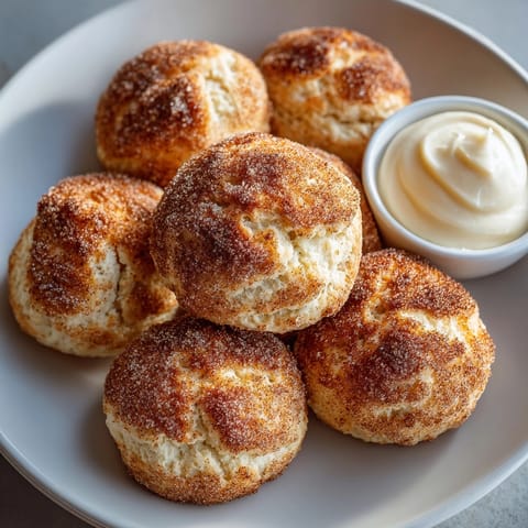 Warm, tender Cinnamon Sugar Drop Biscuits showcasing a dusting of spices next to creamy honey butter.