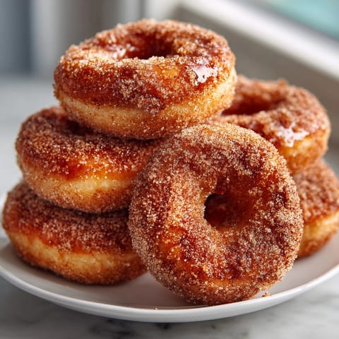 Golden-brown Warm Apple Cider Doughnuts, with a dusting of cinnamon, perfect for a fall brunch.