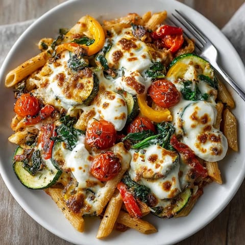 One-pan Sheet Pan Pasta Bake with melted mozzarella and Parmesan, glistening on hot pasta.