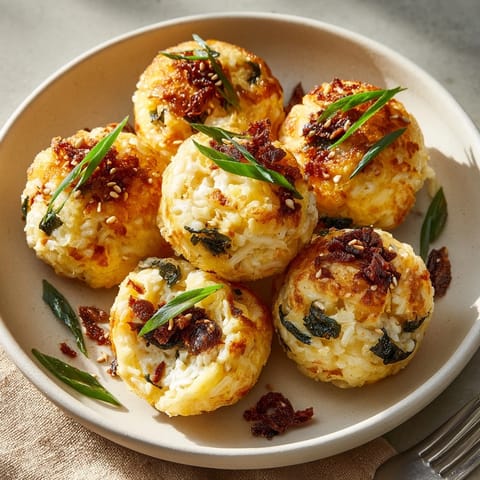 Close-up of a tender Ramen Egg Bite showcasing noodles, scallions, and savory egg custard.