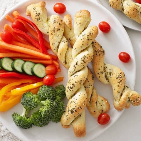 A fun-filled plate displays Dinosaur Bone Prehistoric Crudités: fresh vegetables with baked, golden-brown "bones" for dipping.