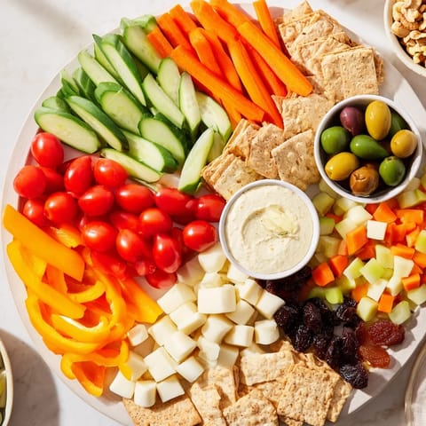Healthy Veggie Snack Board featuring cheddar, mozzarella, and a variety of colorful veggies perfect for lunch.