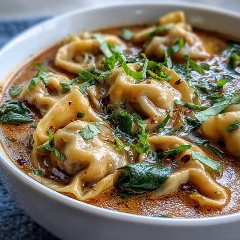 Spoon into a cozy bowl, where the rich red curry broth blends with fresh greens and vibrant carrot strips for a comforting meal.