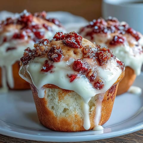 Strawberry cream cheese muffins with fresh berries and creamy cheesecake filling, perfect for a cozy brunch.  