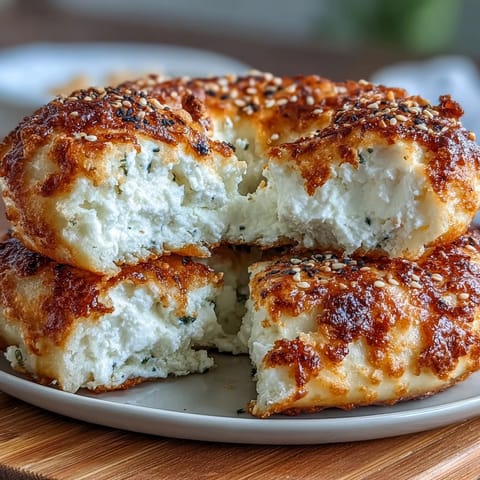 Golden cottage cheese bagels with everything bagel seasoning, freshly baked and ready for a high-protein breakfast.  