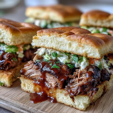 Smoky BBQ brisket sliders with tangy sauce and crunchy slaw on soft buns—ideal for baby showers or game day.