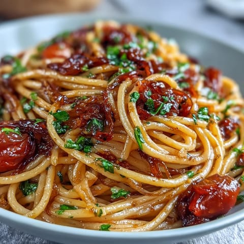 Smoky Anchovy Tomato Butter Pasta glistening with fresh parsley, a rich and quick Italian fusion dish.