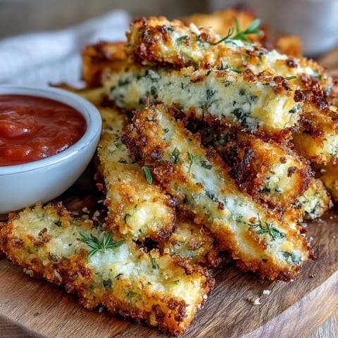 Golden, crispy Parmesan Zucchini Fries, perfectly baked with a savory herb coating.