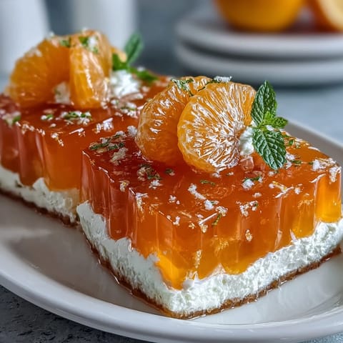 Creamy Mandarin Orange Creamsicle Jello Salad, a vibrant dessert topped with sweet oranges.