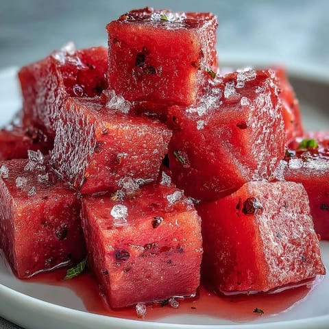 Vibrant Watermelon Tajín Sorbet, a frozen dessert bursting with sweet watermelon and zesty chili notes.