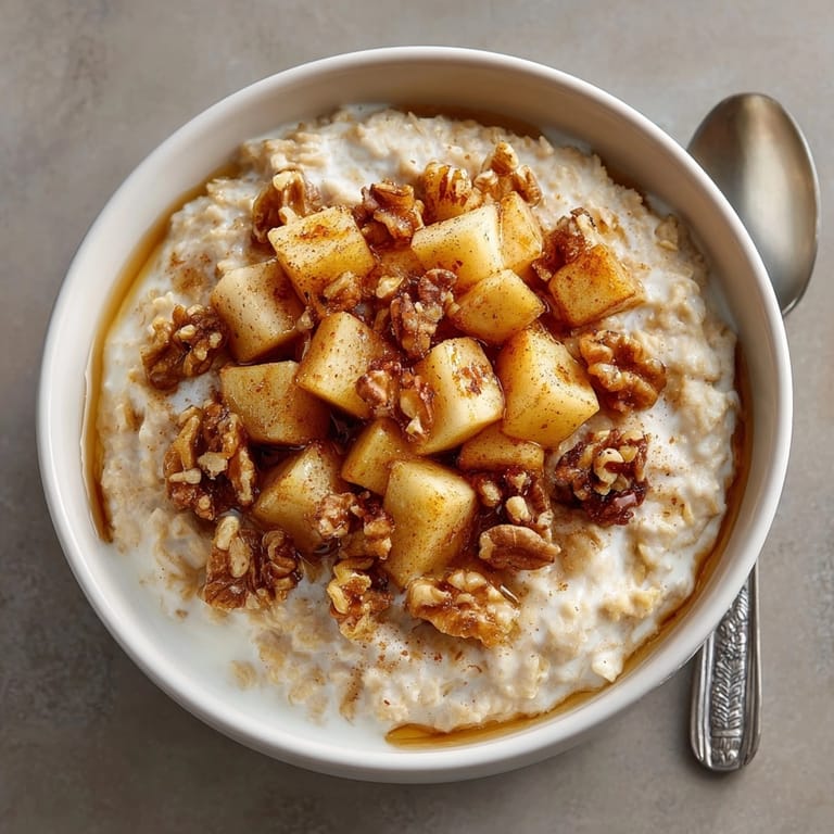 Enjoy a bowl of hearty Warm Spiced Apple Oatmeal with the sweet aroma of cinnamon.