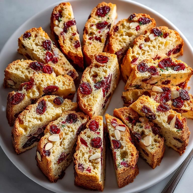 Close-up of delicious Cranberry Orange Cinnamon Biscotti, imagining the sweet, cinnamon smell and delicate crunch.