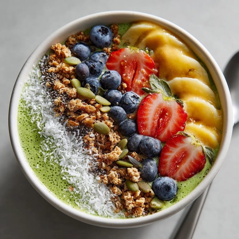 A bright image of a Veggie Packed Smoothie Bowl, showcasing the vibrant blend and healthy toppings ready to eat.