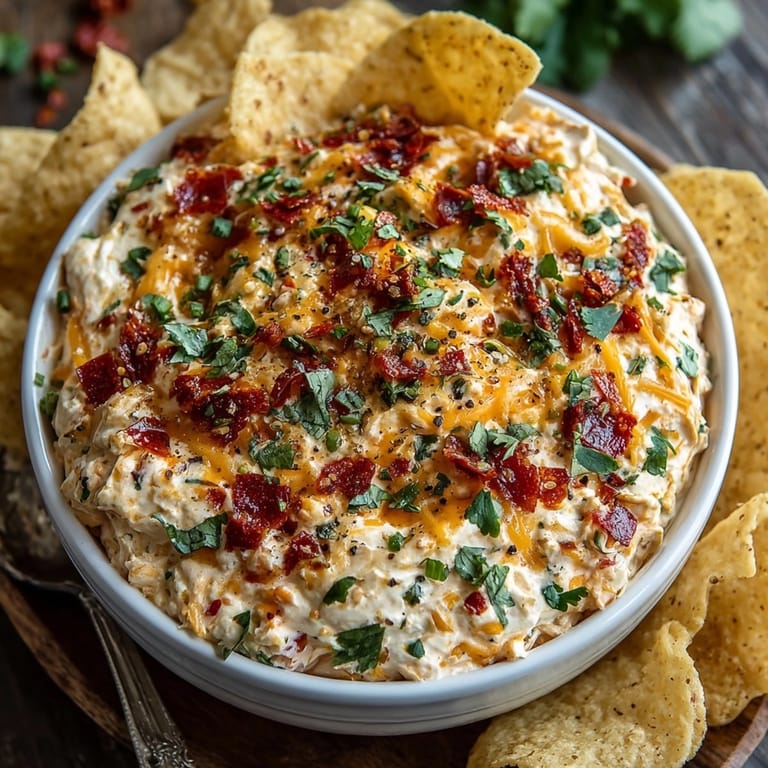 Boat Dip (Rotel Ranch Dip) served with crispy tortilla chips, highlighting zesty and cheesy layers.