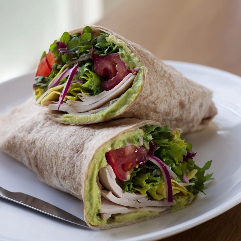 Homemade Turkey Avocado Wrap recipe: an easy, healthy meal with creamy avocado and savory turkey.