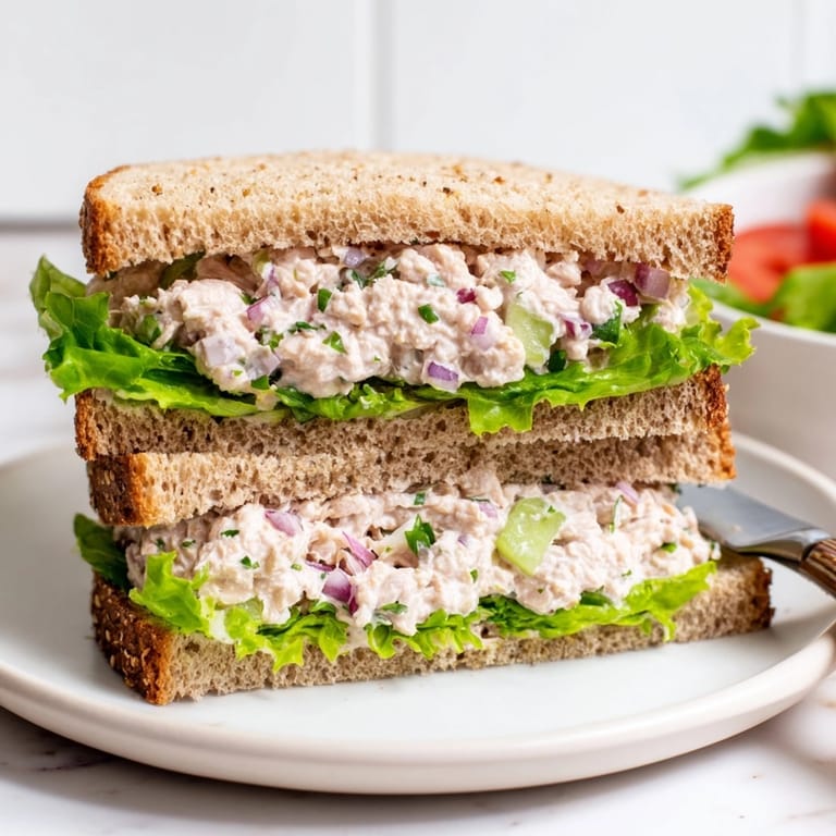 Homemade tuna salad sandwich: a simple, satisfying classic with flaky tuna and creamy dressing.