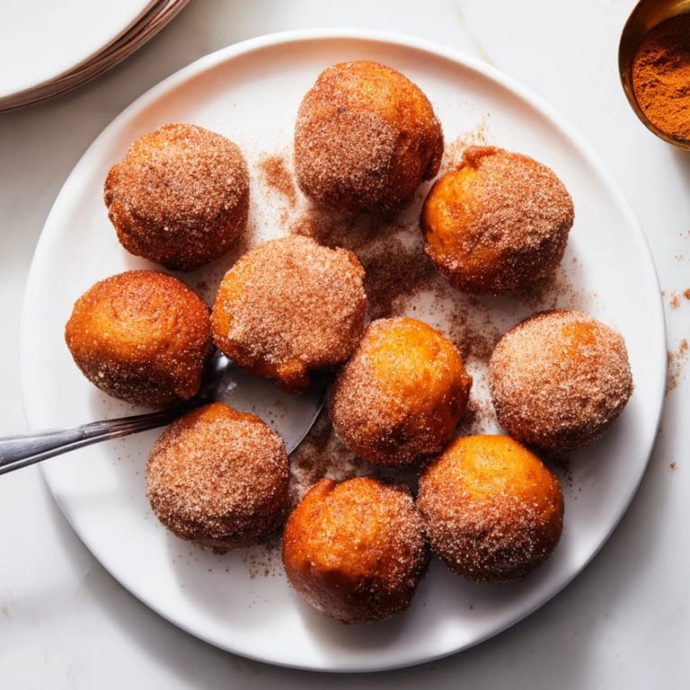 Golden-brown Pumpkin Muffin Fritters, fragrant with ginger and sweetened for delightful autumn snacking.  