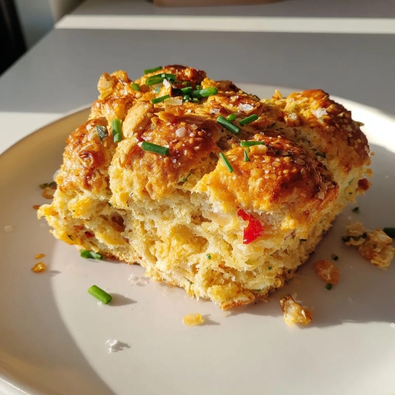 Tender scones topped with crunchy pretzels, infused with zesty chili garlic flavors.  