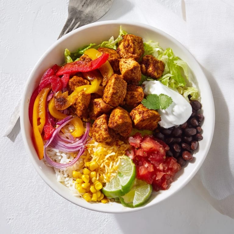 Vibrant Sheet Pan Chicken Burrito Bowls featuring roasted veggies and zesty lime.  