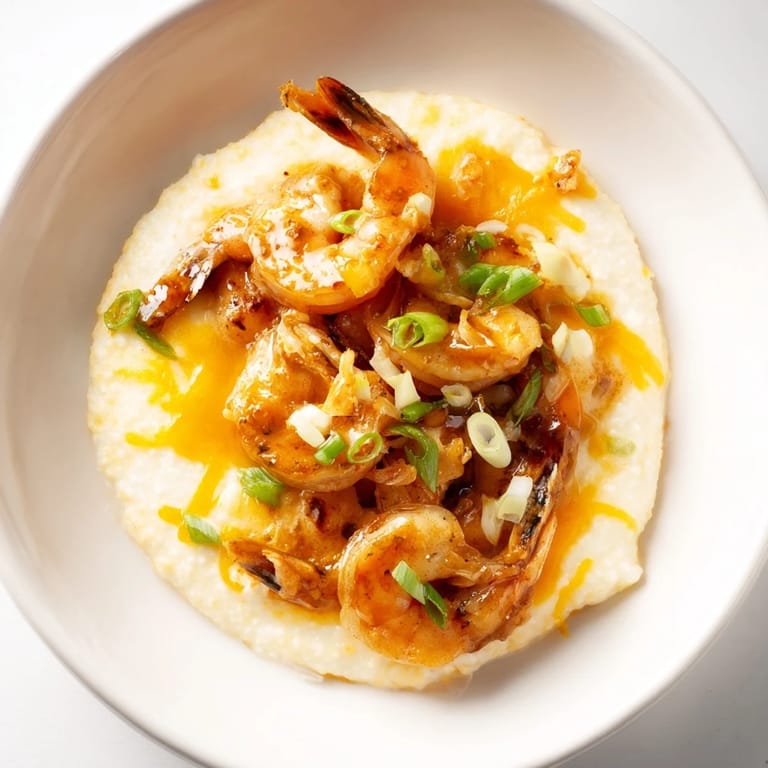 This photo features warm bowls of Shrimp & Grits, garnished with fresh scallions and parsley.