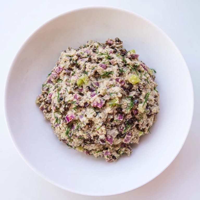 Close-up of fresh Chickpea Tuna Salad, perfectly portioned, offering a flavorful, plant-based meal option.