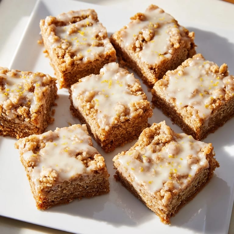 Buttery crumble atop spiced gingerbread: imagine fresh, warm-from-the-oven, lemon-glazed bars.