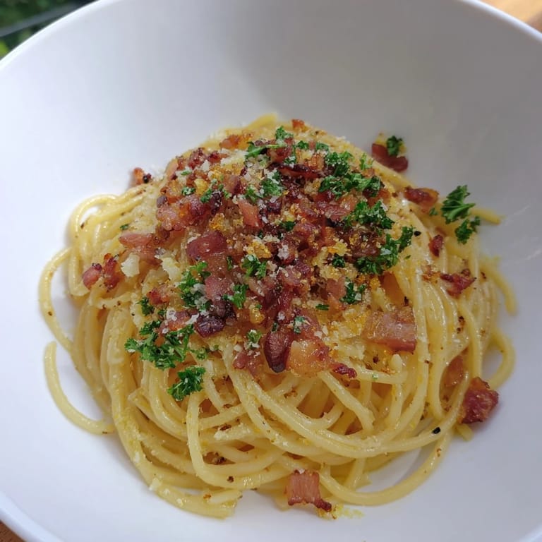 Delicious Garlic Butter Pasta with crispy bacon provides a comforting and satisfying Italian-American dinner experience.