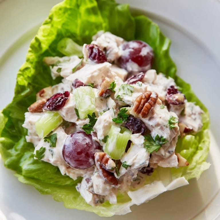 A close-up view of fresh and colorful Festive Chicken Salad Cups ready to eat and enjoy.