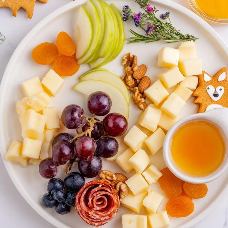 This delightful Cozy Forest Animal Board features fresh fruit, savory cheeses, and charming woodland accents.