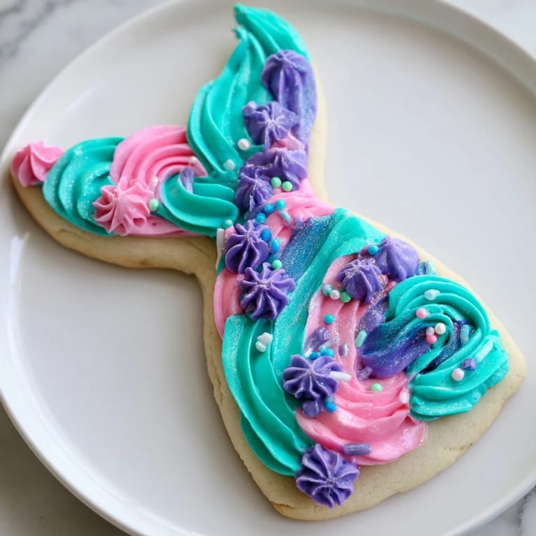 Beautiful close-up of mermaid tail sweets, decorated with sprinkles and pastel buttercream frosting.