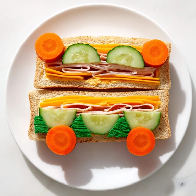 Delicious Road Trip Ready Car-Shaped Lunch, a fun, easy-to-make lunchbox meal with carrot bumper details.
