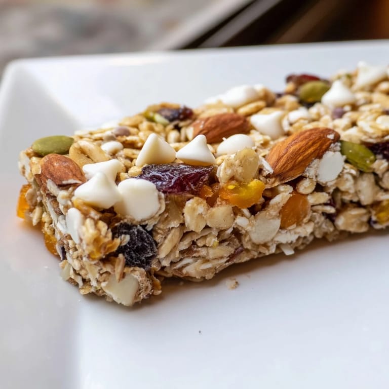 Homemade Winter Wonderland Trail Mix Bar squares, appealing snack, ready for sharing on a winter day.