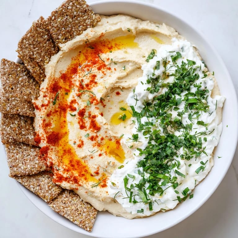 Vibrant image shows Easy Dips: a party-ready arrangement of delicious dips and crackers.