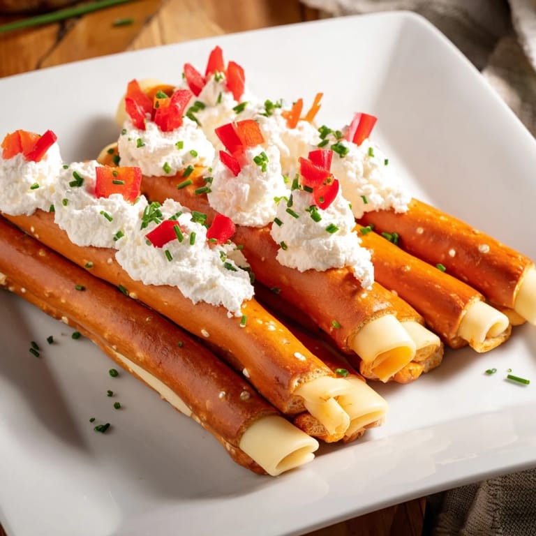 Delicious layers of cheese and pretzels build this festive Rustic Log Cabin, ready to serve as a snack.
