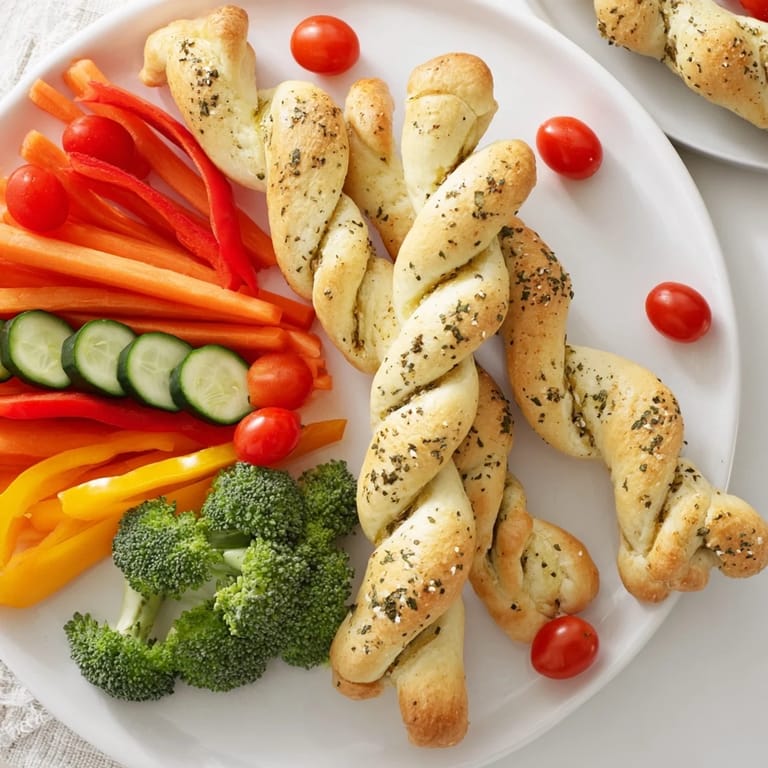 A fun-filled plate displays Dinosaur Bone Prehistoric Crudités: fresh vegetables with baked, golden-brown "bones" for dipping.