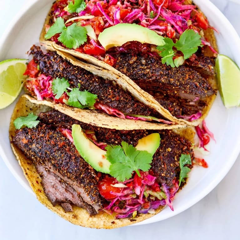 These Coffee-Rubbed Steak Tacos showcase tender steak with smoky coffee seasoning, served with a zesty salsa.