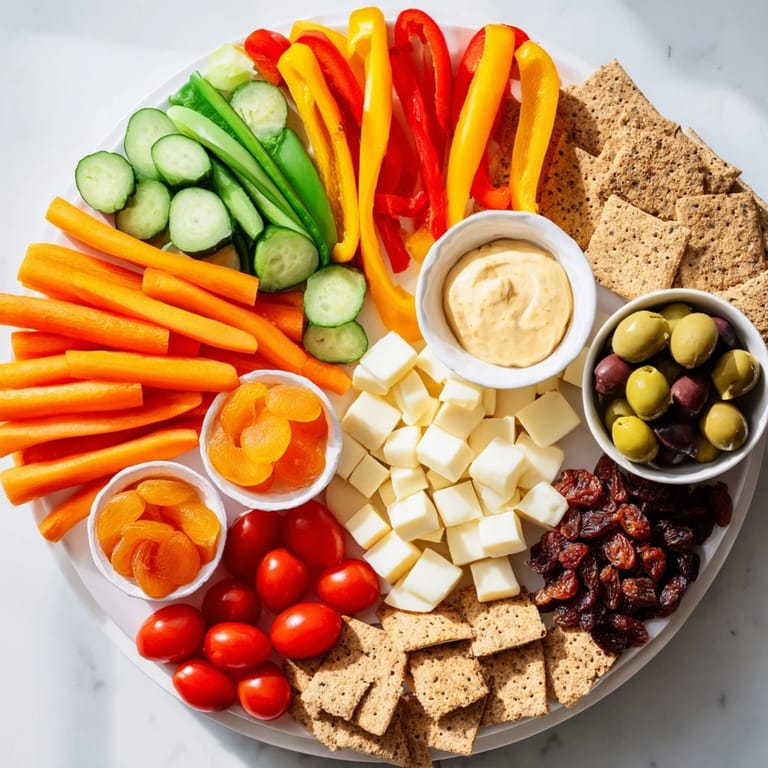 This Veggie Snack Board is a delightful spread of fresh components, great for snacking or a light meal.