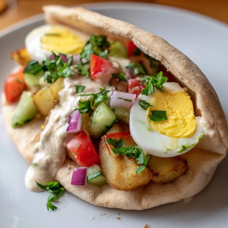 Imagining the satisfying bite of Israeli Sabich, with crispy eggplant and cool tahini sauce.
