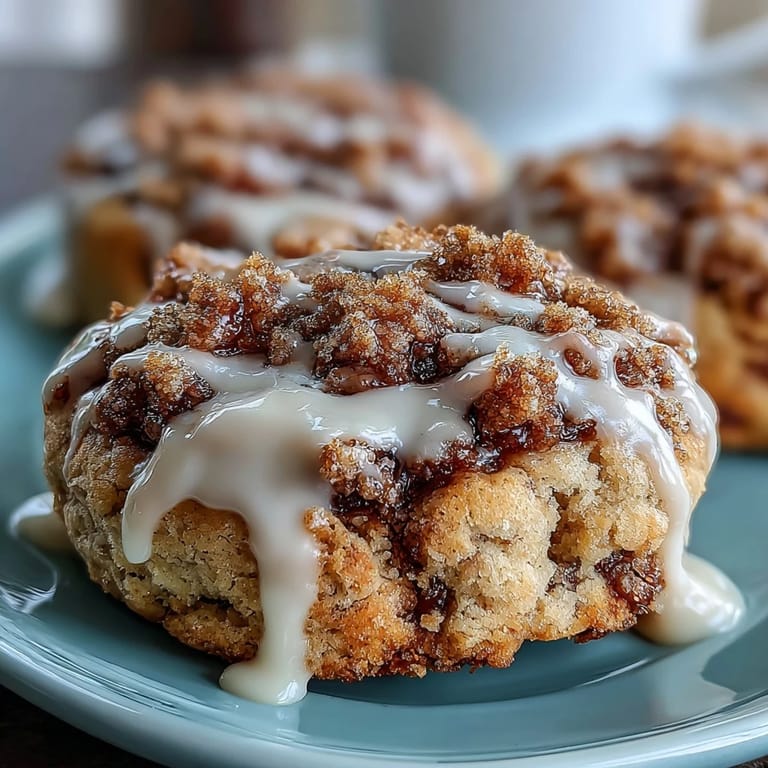 Warm and tender cookies inspired by classic coffee cake, filled with buttery streusel and finished with sweet vanilla drizzle.