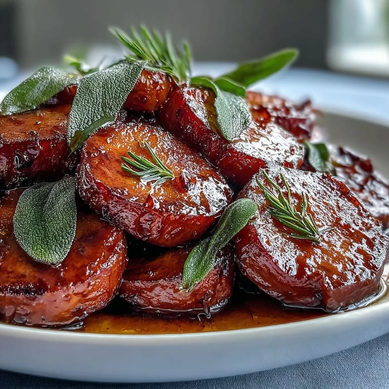 Savory-sweet candied yams topped with nutty brown butter and crispy sage leaves, perfect for holiday gatherings.