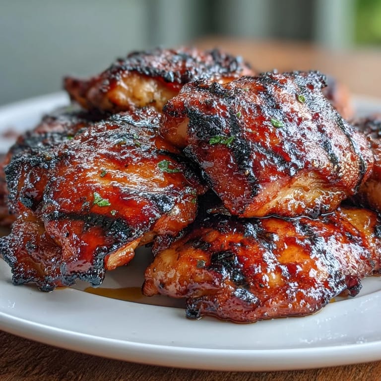 Juicy honey sriracha chicken thighs with sesame seeds, fresh cilantro, and a glossy marinade finish.