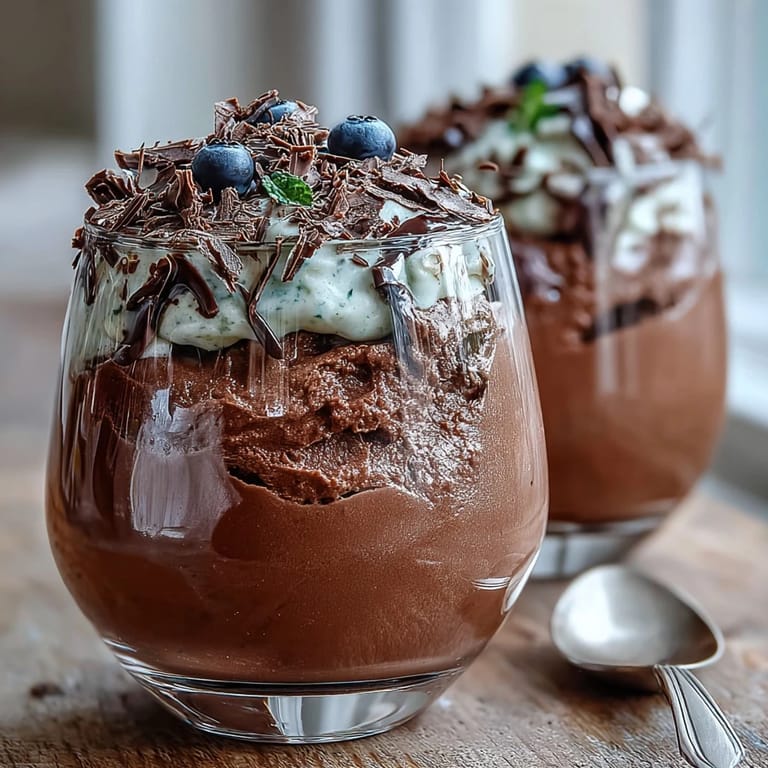 Velvety cottage cheese chocolate mousse blended smooth, topped with fresh berries for a guilt-free treat.