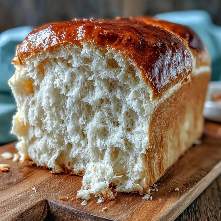 Fluffy Japanese milk bread baked to a light golden brown, featuring a tender crumb and subtle sweetness ideal for breakfast or snacks.