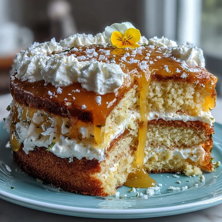 Close-up of Mother's Day Lemon Curd Layer Cake, showcasing delicate floral decorations.