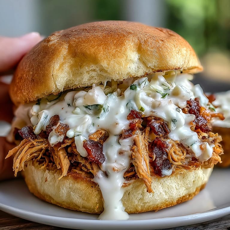 Tender, shredded smoked pulled chicken piled high on toasted buns.