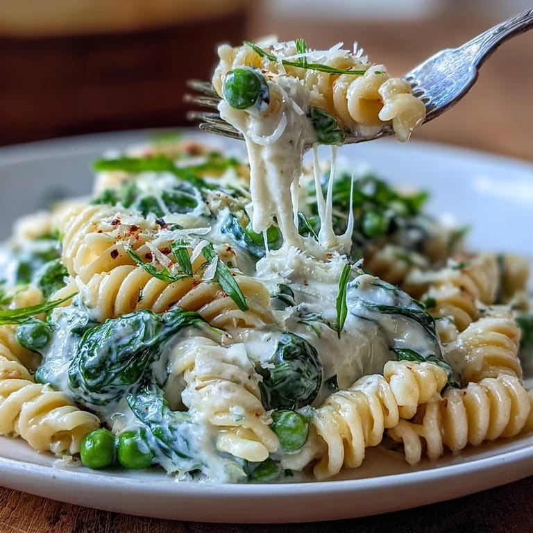 One-Pot Lemon Ricotta Pasta, a hearty vegetarian dish showcasing fresh spinach and peas.