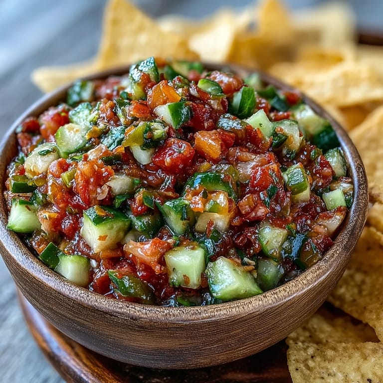 Tangy pickle de gallo salsa, a refreshing dip perfect for taco night.