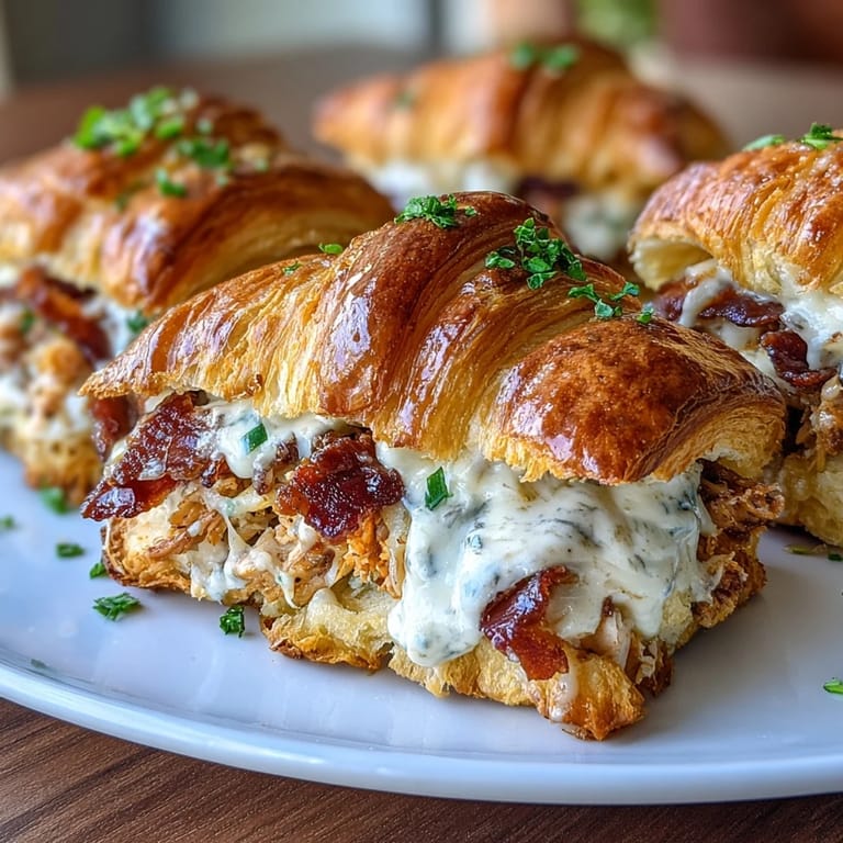 Melted cheese and creamy ranch top these irresistible chicken bacon croissant sliders.