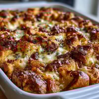 Ham and Cheese Croissant Bake Casserole with golden croissants, savory ham, and melty Gruyère, baked to perfection for a comforting brunch centerpiece.  