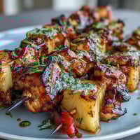 Grilled Pineapple Chicken Skewers with juicy marinated chicken and caramelized pineapple, perfect for summer barbecues and backyard gatherings.